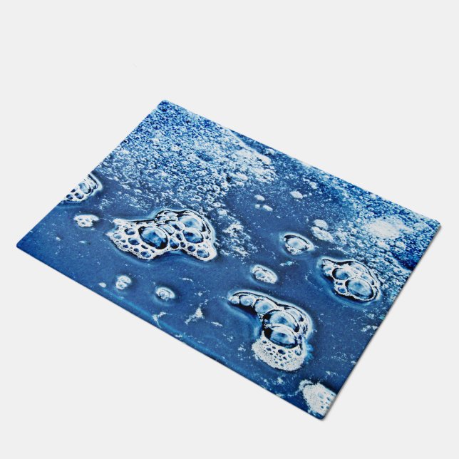 Blue Abstract Bubbles Water and Ice Door Mat (Angled)