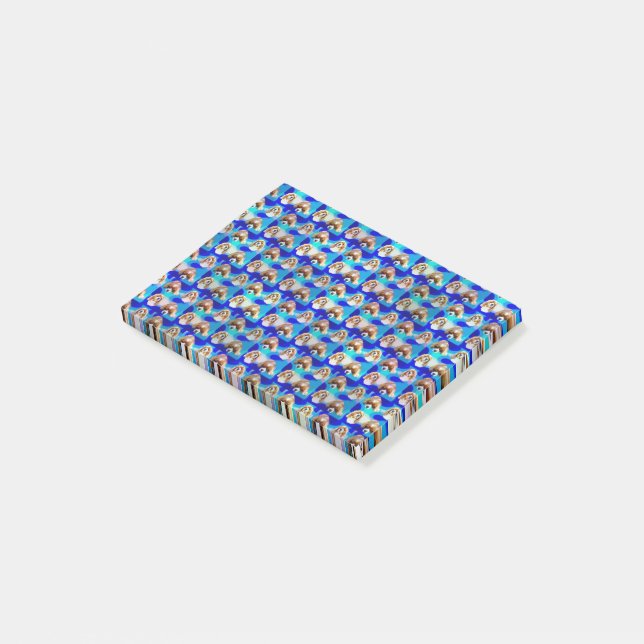 Blue Abstract Cavalier Dog Pattern, Post-it Notes (Angled)