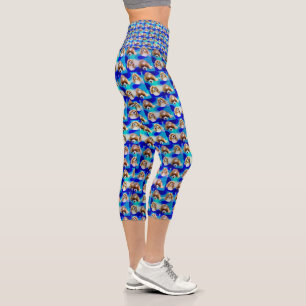 Blue Abstract Cavalier Spaniel Design, Capri Leggings