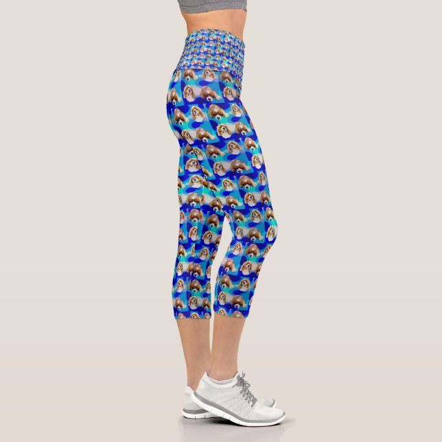 Blue Abstract Cavalier Spaniel Design, Capri Leggings (Right)