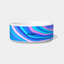 Blue Abstract Ceramic Customizable Pet Bowl