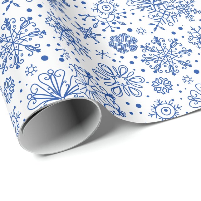 Blue Abstract Christmas Snowflakes Pattern Wrapping Paper (Roll Corner)