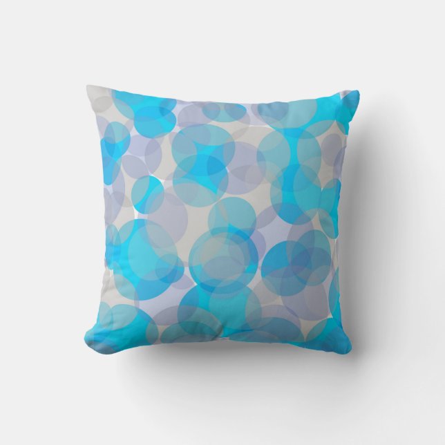 Blue abstract circles pattern throw pillow (Front)