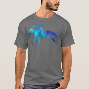 Blue Abstract Cowgirl Riding a Galloping Horse T-Shirt