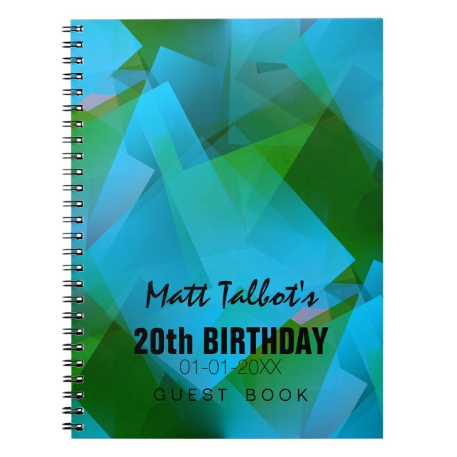 Blue Abstract Cubist 20th Birthday Guest Book 9 (Front)