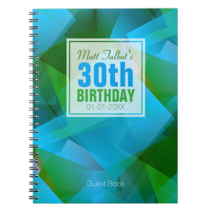 Blue Abstract Cubist 30th Birthday Guest Book 9a
