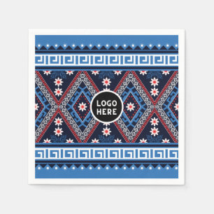 Blue Abstract Ethnic Geometric Patterns with Logo Napkin
