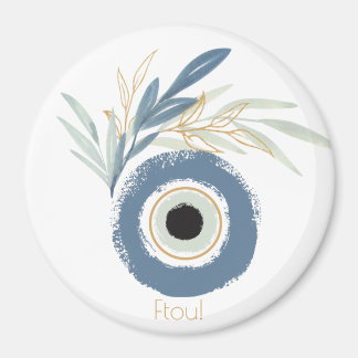 Blue abstract evil eye with leaves magnet