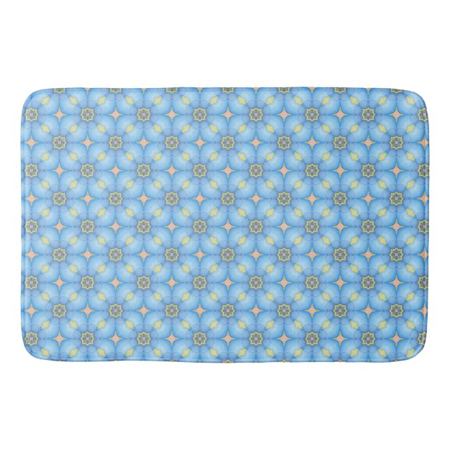 Blue Abstract Floral  Bath Mat (Front)