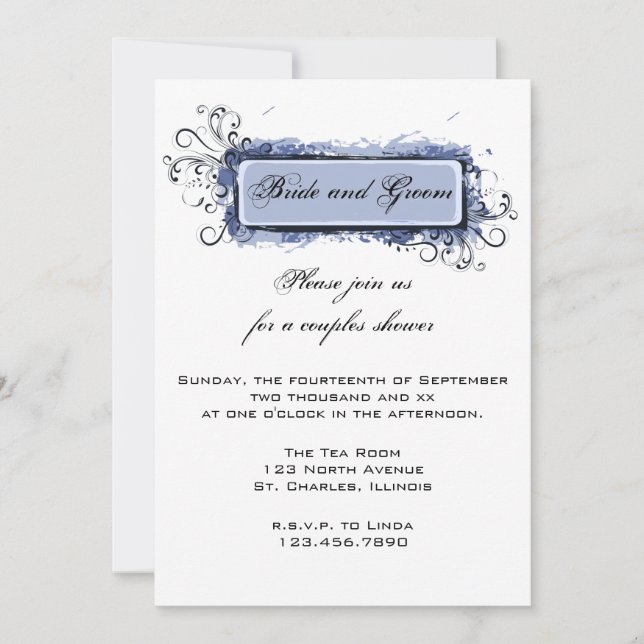 Blue Abstract Floral Couples Wedding Shower Invitation (Front)