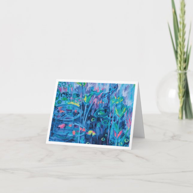 Blue Abstract Floral Painting Thank You Card (Front)