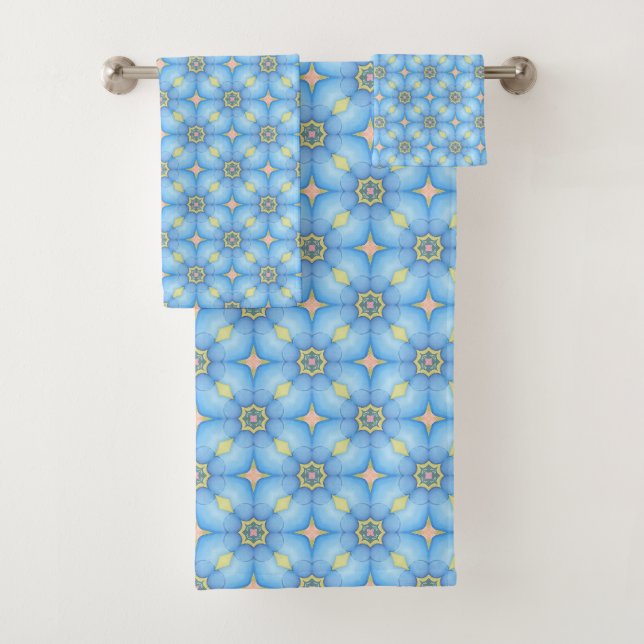 Blue Abstract Floral Pattern Bath Towel Set (Insitu)