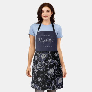 Blue abstract floral pattern personalized cooking apron