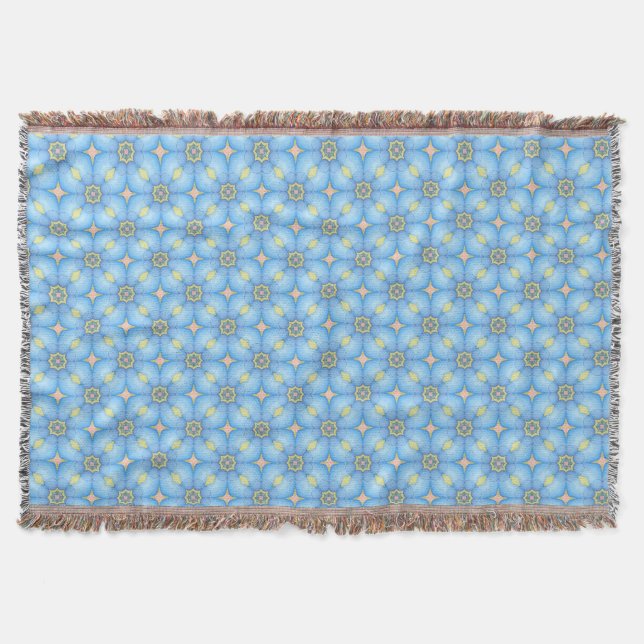 Blue Abstract Floral Pattern Throw Blanket (Front)