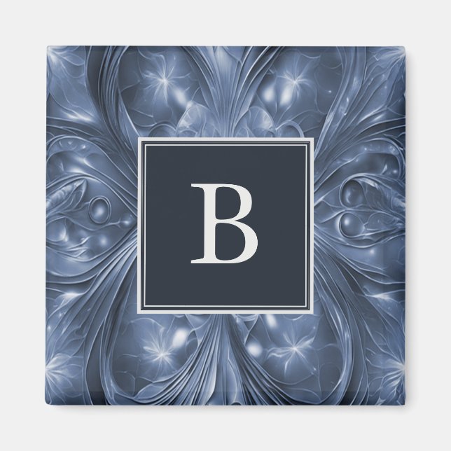 Blue Abstract Flourish Monogram Magnet (Front)