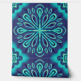 Blue Abstract Flower Boho Wallpaper