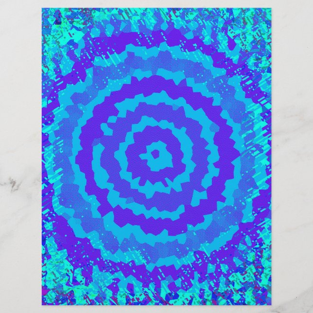 Blue Abstract Flower Scrapbook Paper Bulk Pages (Front)