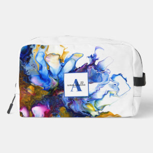 Blue Abstract Fluid Art Agate Name Dopp Kit