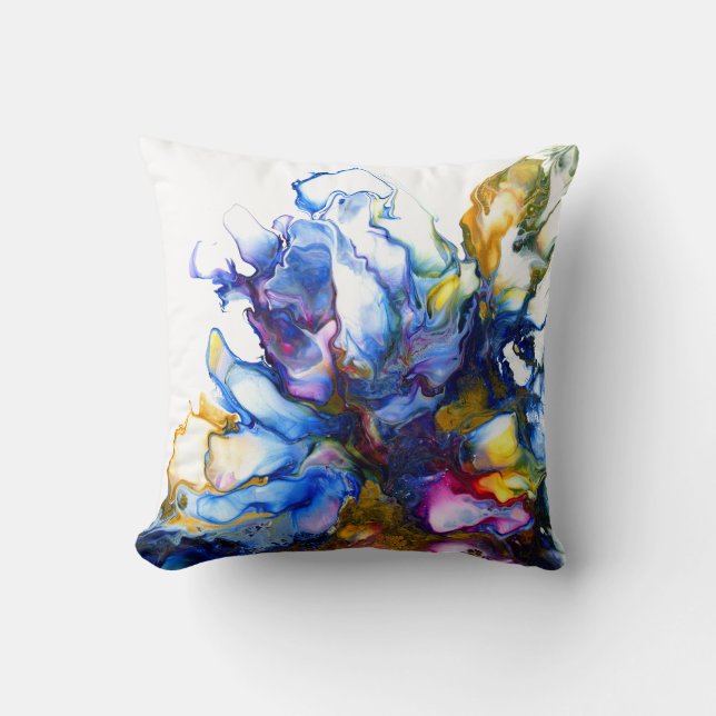 Blue Abstract Fluid Art Agate Throw Pillow (Front)