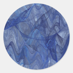 Blue Abstract Fractal Round Sticker