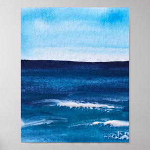 Blue abstract Fun Watercolor Art Waves Unique Poster