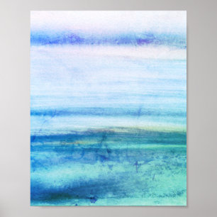 Blue abstract Fun Watercolor Art Waves Unique Poster