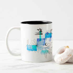 Blue Abstract Geometric Blue Black Two-Tone Coffee Mug