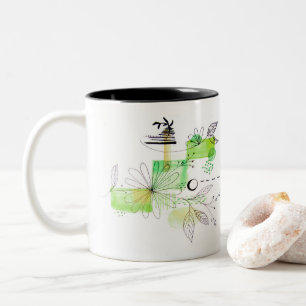 Blue Abstract Geometric Green Black Two-Tone Coffee Mug