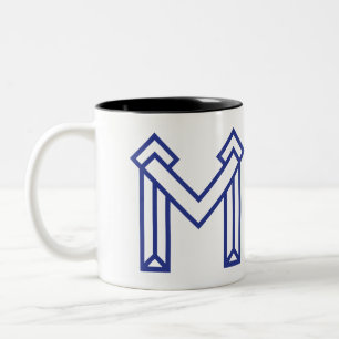 Blue Abstract Geometric M Two-Tone Coffee Mug