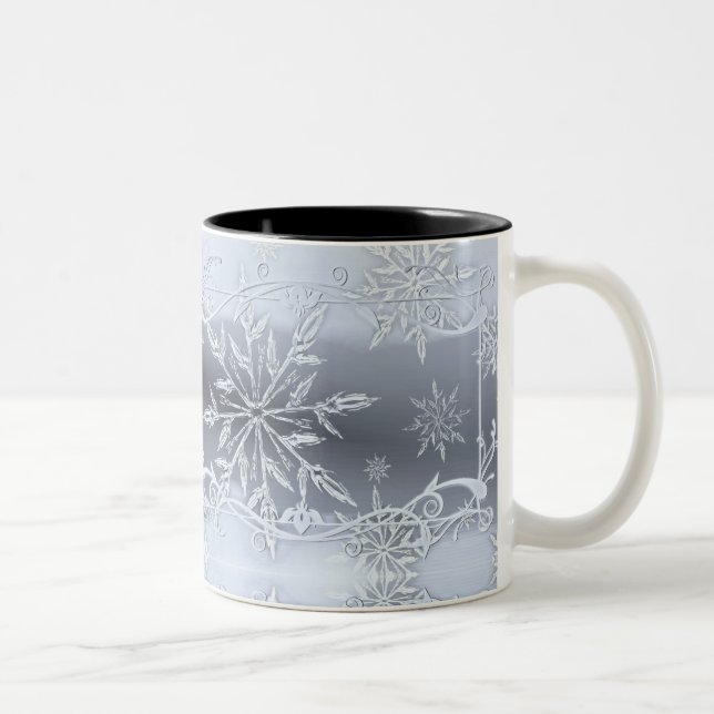 Blue Abstract Geometric Snowflakes Glass Two-Tone Coffee Mug (Right)