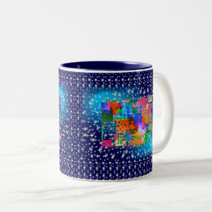 Blue Abstract Geometric Stars Bright Two-Tone Coffee Mug