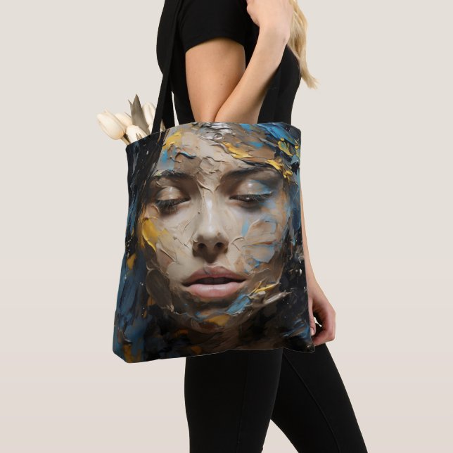 Blue Abstract Girl Face Tote Bag (Close Up)