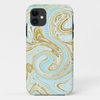 Blue Abstract Gold Glitter Chic Stylish 