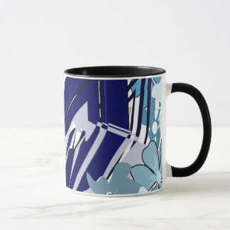 Blue Abstract Grid Bloom — Bold Abstract Mug