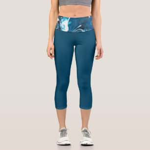 Blue Abstract High Waisted Capri Leggings