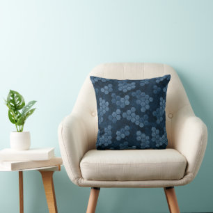 Blue Abstract Honeycomb Pattern Throw Pillow