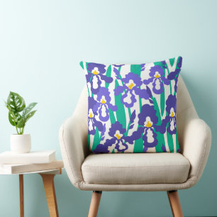 Blue Abstract Iris Floral Pattern Throw Pillow