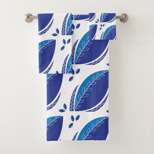 Blue Abstract Leaf Creative Pattern Bath Towel Set (Insitu)