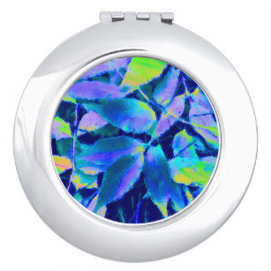 Blue Abstract Leaves Art Work Compact Mirror