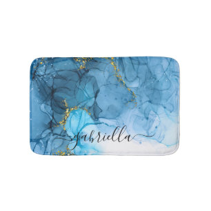 Blue Abstract Marble Bath Mat
