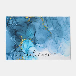 Blue Abstract Marble Doormat
