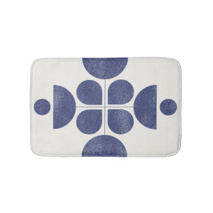 Blue abstract mid century pattern bath mat