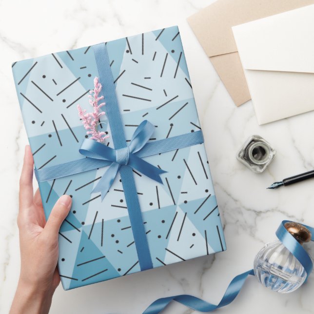 Blue Abstract Modern Art Triangle Pattern  Wrapping Paper (Gifting)