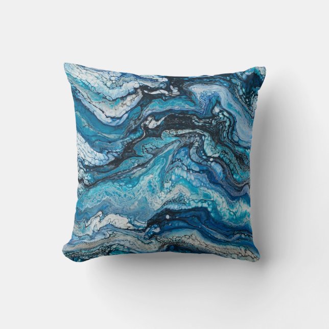 Blue Abstract Modern Throw Pillow (Front)