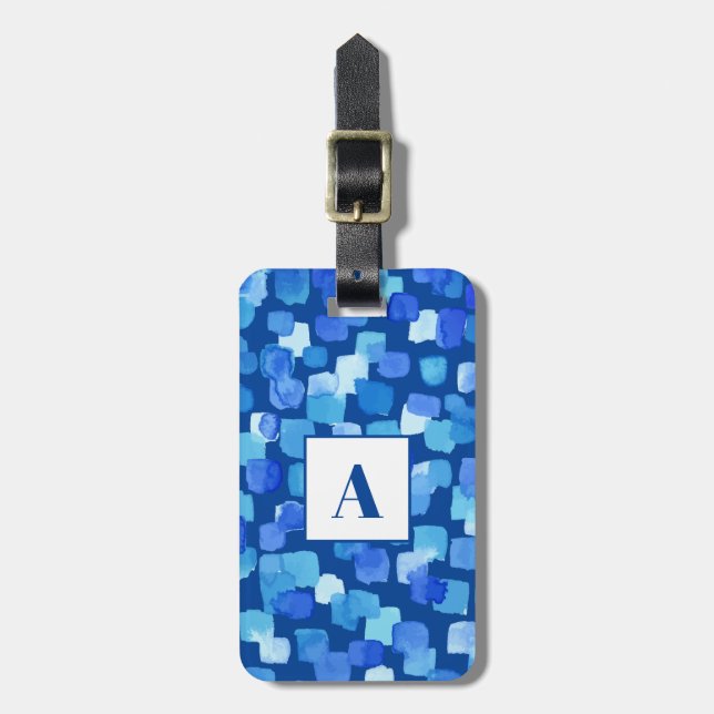 Blue Abstract monogram Luggage Tag (Front Vertical)