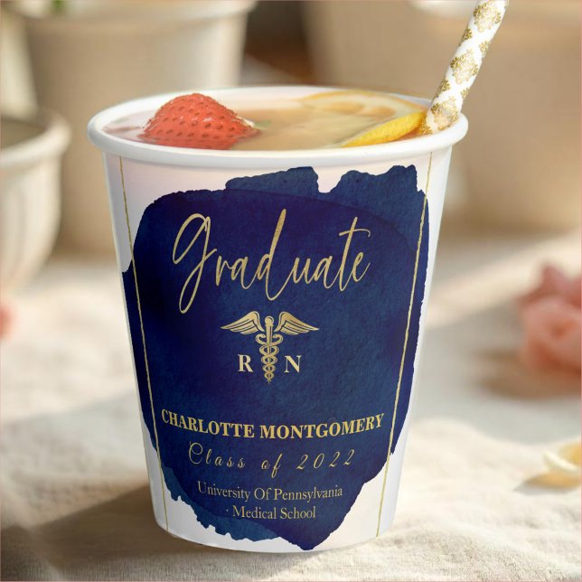 Blue Abstract Nurse Medical Caduceus Graduation Paper Cups (Creator Uploaded)