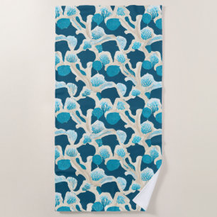 Blue Abstract Ocean Floor   Coastal Pattern Beach Towel
