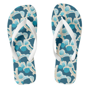 Blue Abstract Ocean Floor Coastal Pattern Flip Flops