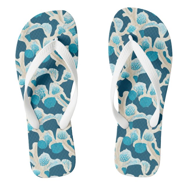Blue Abstract Ocean Floor | Coastal Pattern Flip Flops (Footbed)