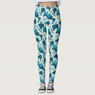 Blue Abstract Ocean Floor Coastal Pattern Leggings